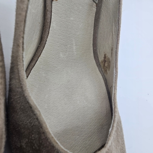 Michael Kors taupe Suede Peep Toe Slingback Stiletto Platform Heels Size 8.5M - Picture 12 of 13